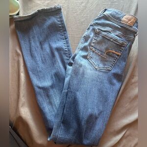 American Eagle Outfitters Blue Boot Cut Jeans with Distressed Look